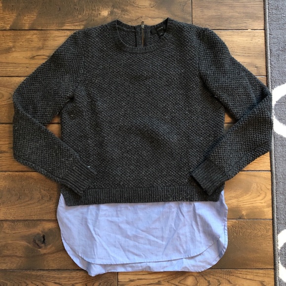 J Crew Grey Sweater with Blue Built in Shirt XXS - Picture 2 of 6